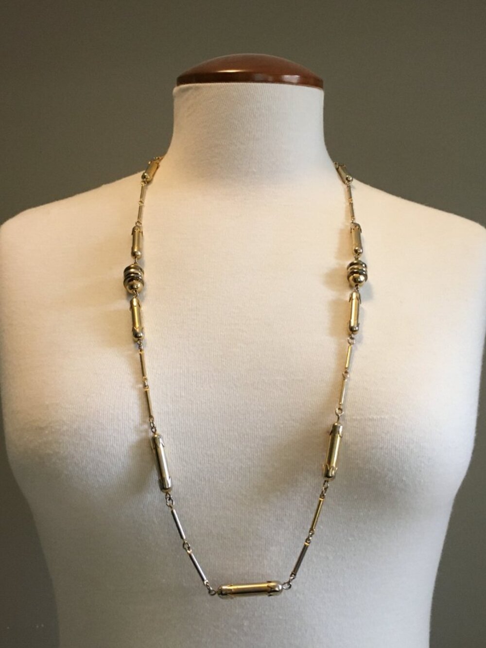 Vintage Opera Length Gold Tone Station Necklace - Retro Bead Bar Ball Chain MCM